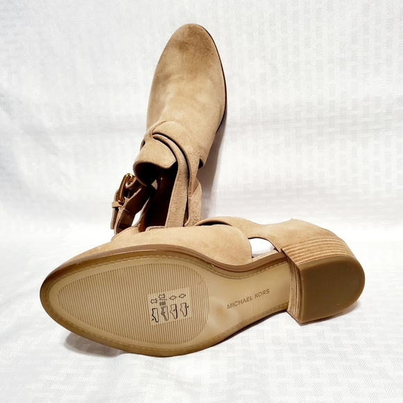 MICHAEL KORS Mercer Buckled Khaki Suede Leather Ankle Boots Size 7 - Picture 14 of 16